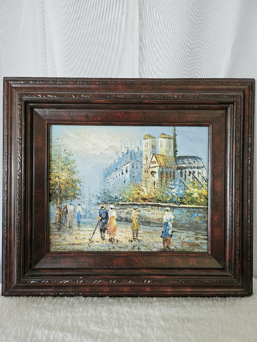 Vintage Original Oil Painting Paris Notre Dame Signed Impasto 8x10 Mexico Framed